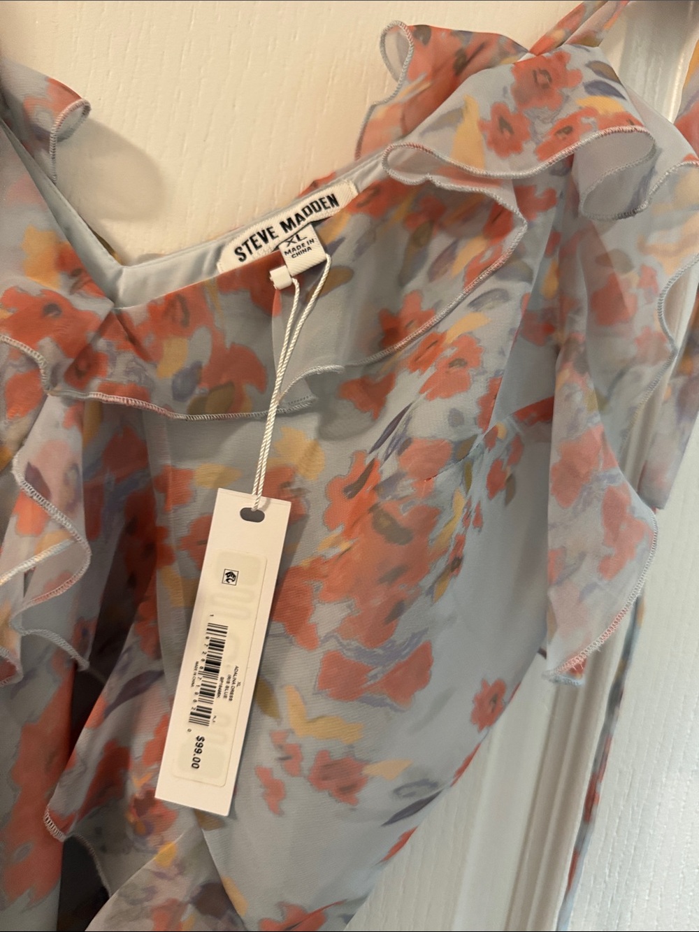 Steve Madden Floral Ruffle Maxi Dress in Light Blue and Coral XL - Picture 2 of 13